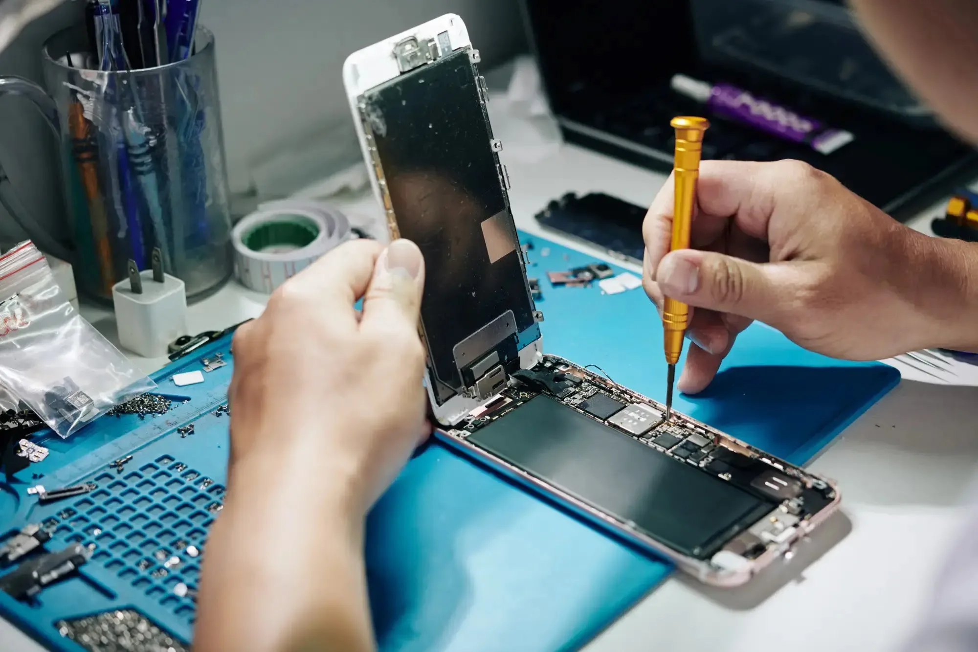 A phone being repaired at Zargar PC Wizard